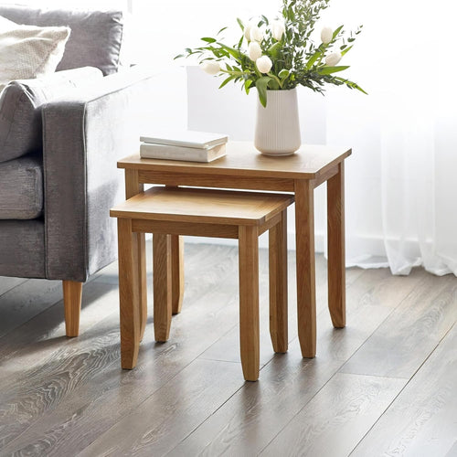 Oak Wood Nesting End Tables Set of 2 Rectangular Space Saving Side Table