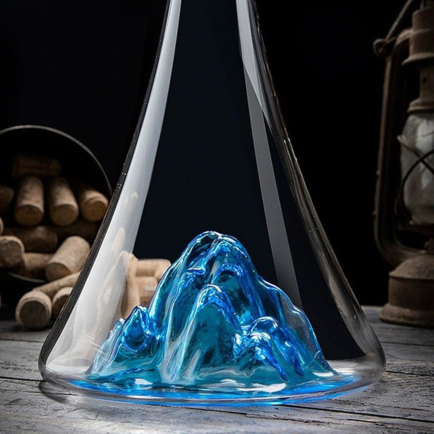 Crystal Wine Decanter 1.15L Blue Iceberg Waterfall Design Luxury Aerator