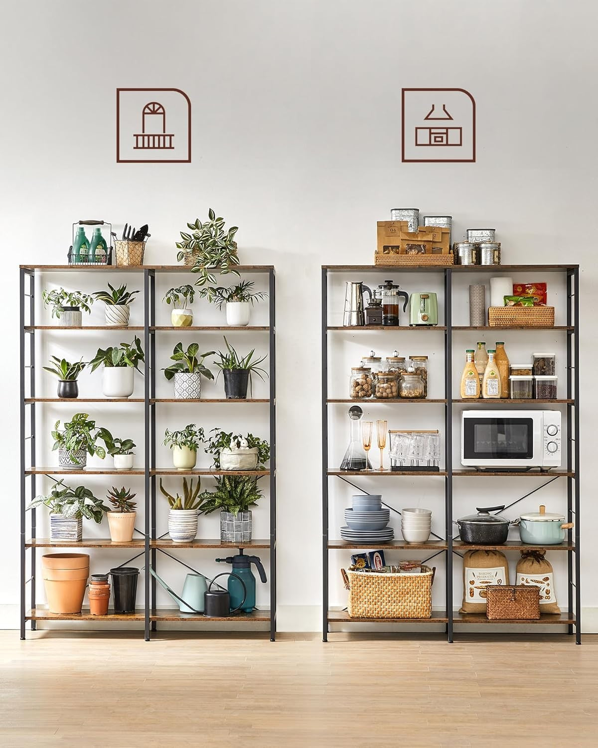 Industrial 6-Tier Tall Bookcase | Extra-Large Storage Shelf Unit 170cm Metal Woo