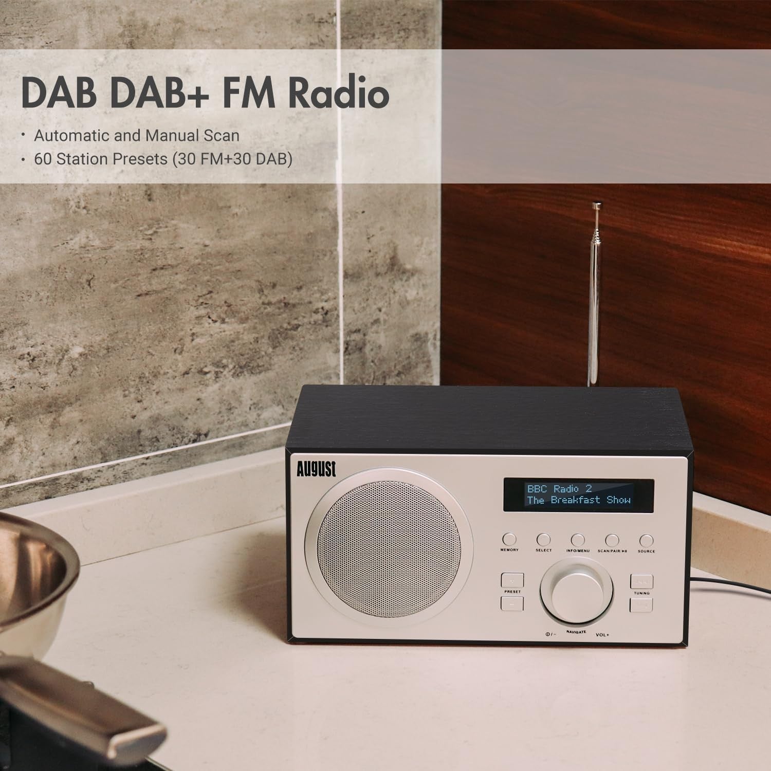 DAB/DAB+ FM Radio Bluetooth Speaker Alarm Clock USB AUX Subwoofer Black