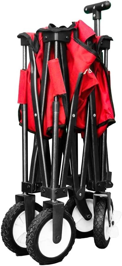 Red 80kg Folding Garden Trolley with Cover Collapsible Camping Beach Cart