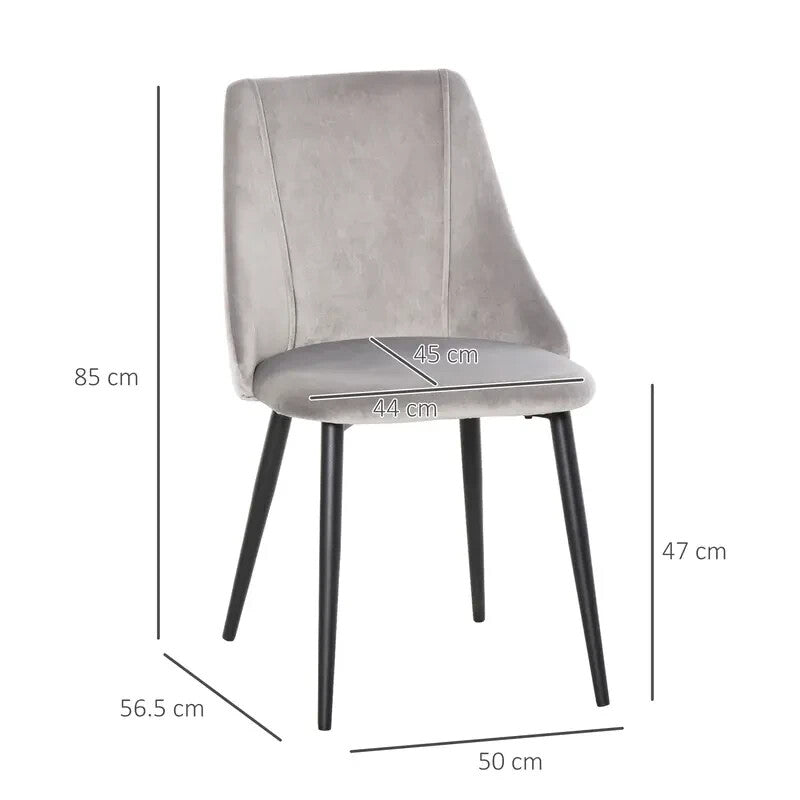 2x Grey Velvet Dining Chairs Set Metal Legs Padded Seat Kitchen Lounge