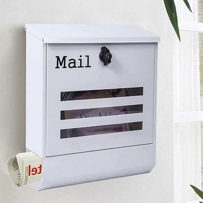 Lockable Wall Mounted Mailbox White – Weatherproof, Secure, Vintage Style