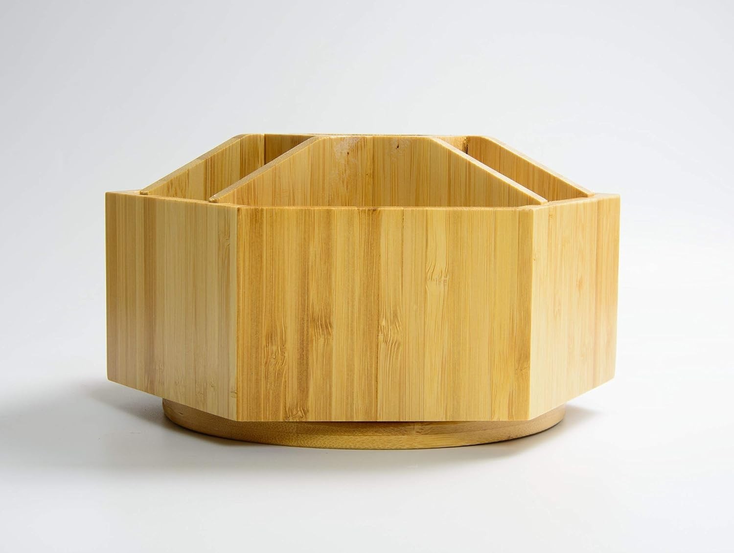 Rotating Bamboo Desk Organiser – 7 Compartment Cosmetic & Pen Holder