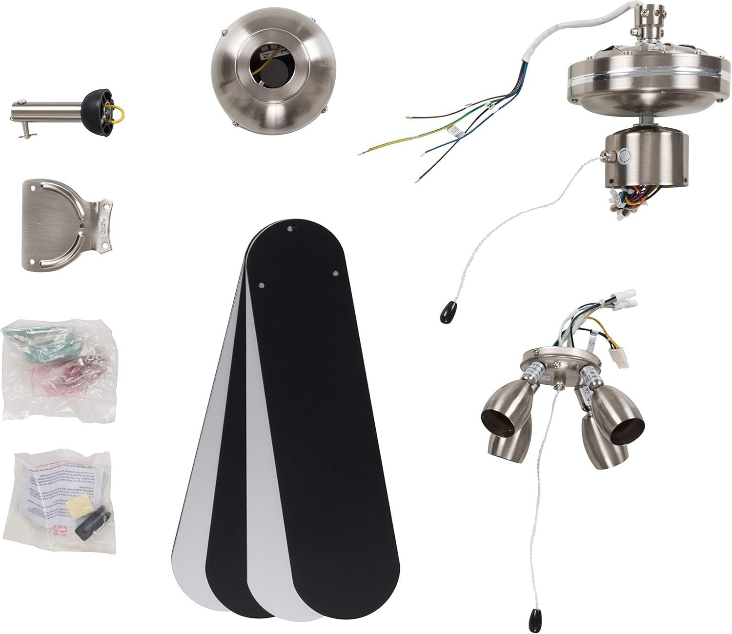 MiniSun 42" Chrome Ceiling Fan with Spotlights, Reversible Black/Silver Blades