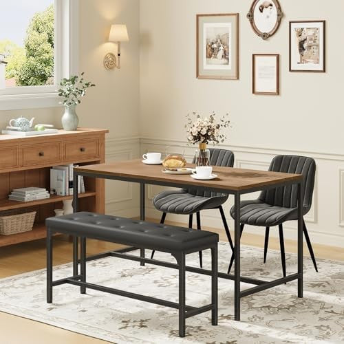 Modern Black Upholstered Dining Bench with H-Frame for Entryway 140kg Capacity
