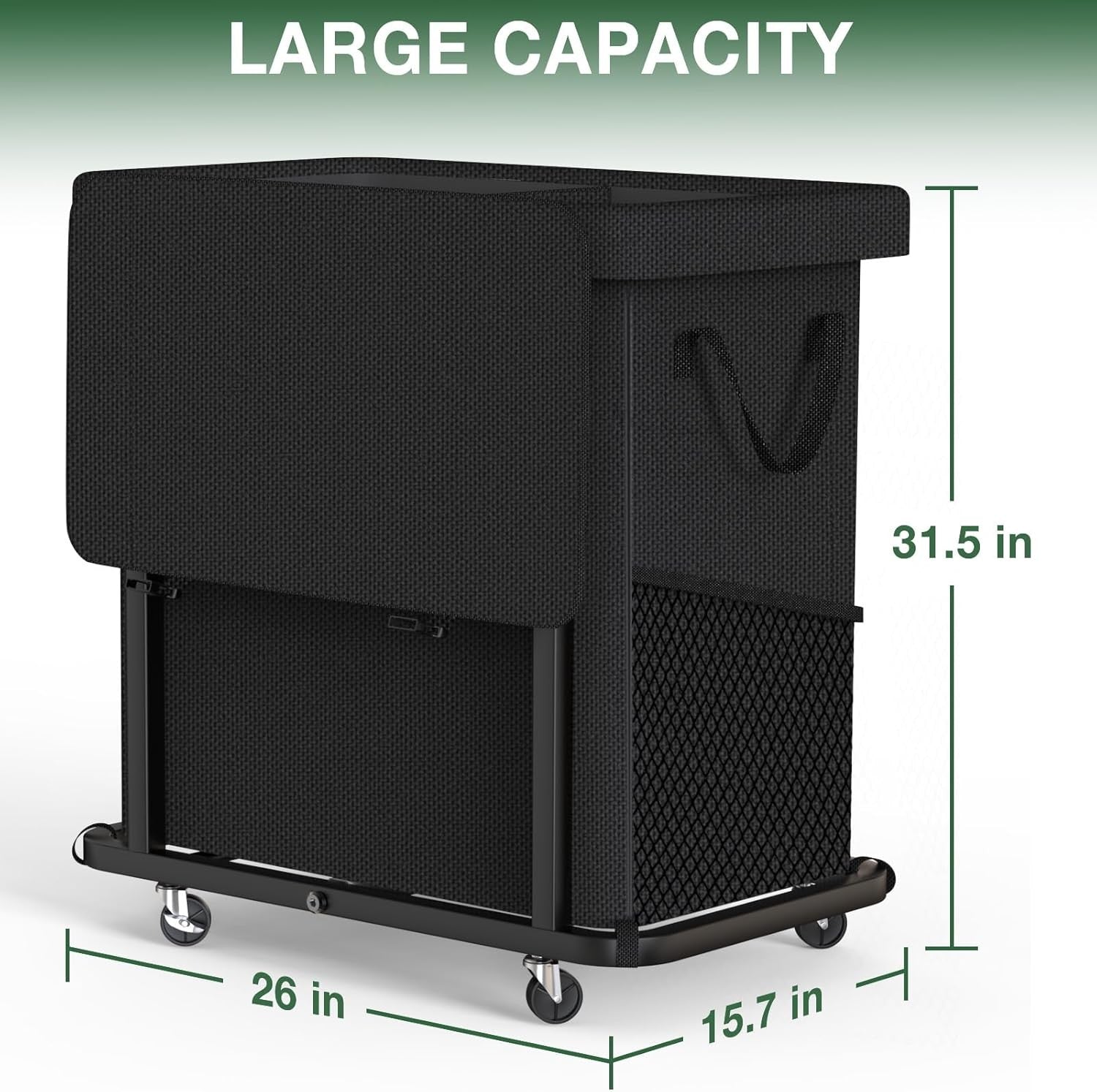 190L Large Rolling Laundry Hamper Black 2 Section Heavy Duty Basket on Wheels