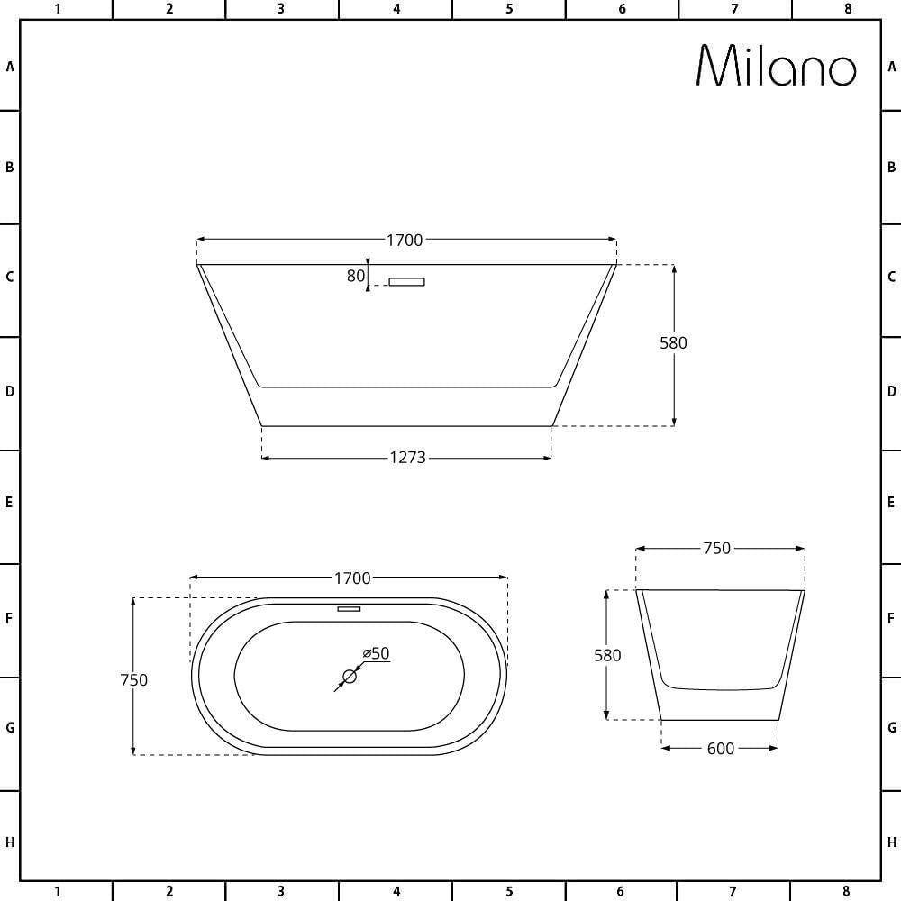 White Double Ended Freestanding Oval Bath 1700x750mm Chrome Overflow