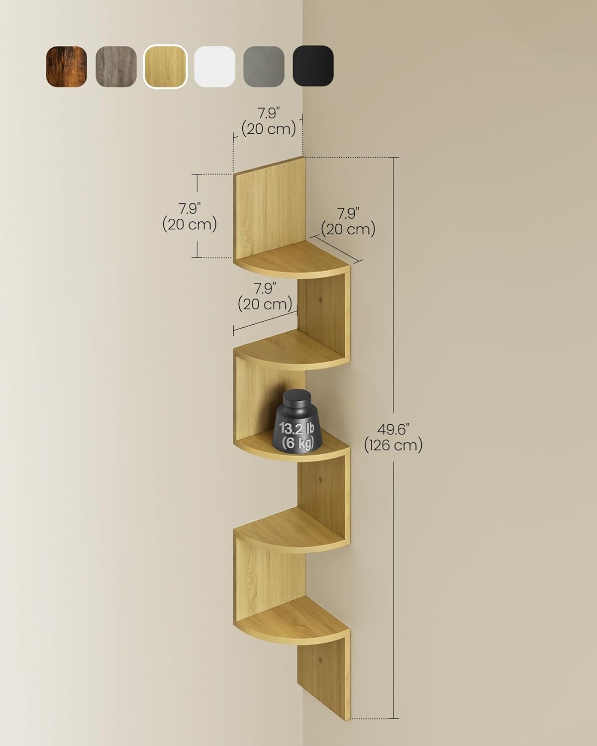 5 Tier Corner Wall Shelf Natural Oak Floating Zigzag Display Unit 126cm