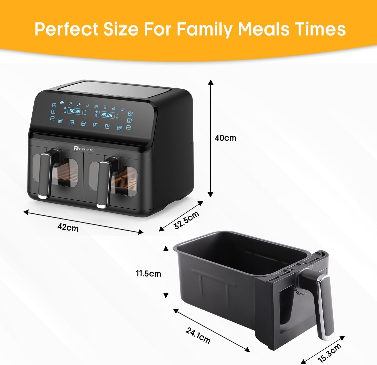 9L Dual Air Fryer | Twin Basket 4.5L+4.5L | 8 Presets | Digital Touch Display