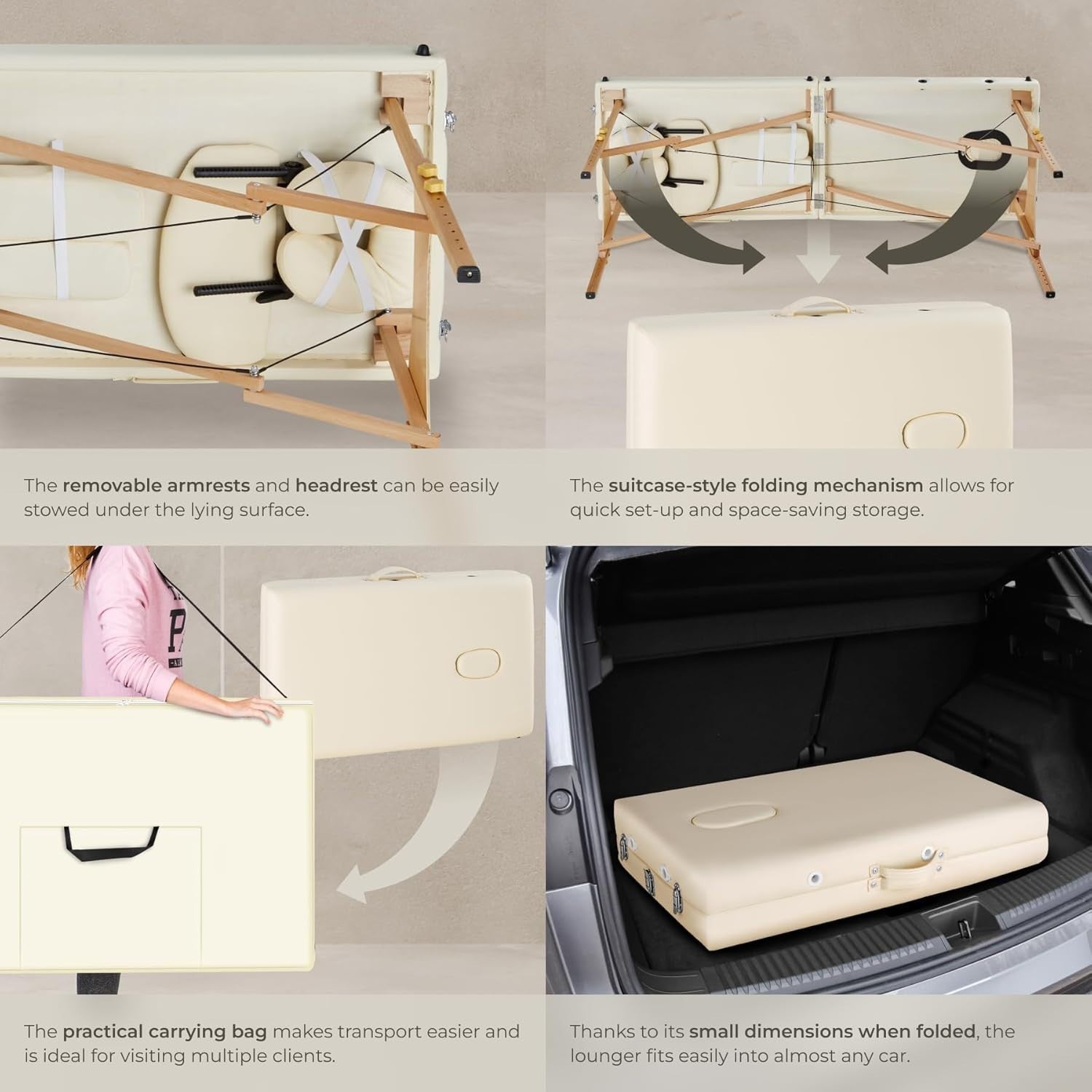 Portable Massage Table Foldable Beauty Therapy Bed 61cm Adjustable Beige