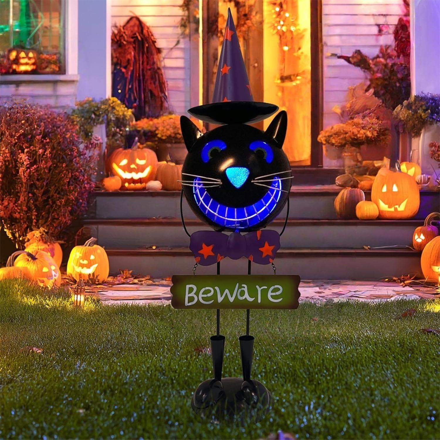 Solar Halloween Cat 60cm Metal LED Light-Up Statue Outdoor Spooky Yard Decor