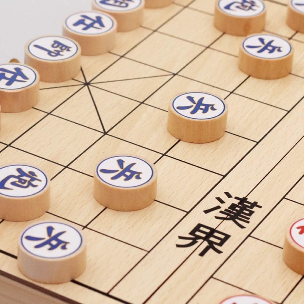 Wooden Xiangqi Chinese Chess Set Foldable Travel Board 29cm