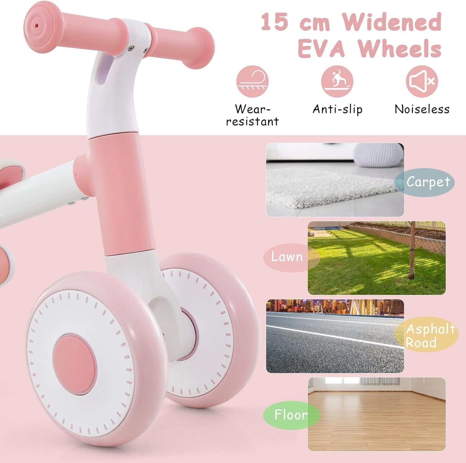 Baby Balance Bike Foldable Toddler Walker Adjustable Seat 1-3 Years Pink
