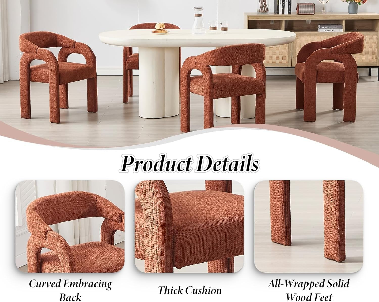 Orange Modern Dining Chairs Set of 2, Upholstered Armrest Tub Seats