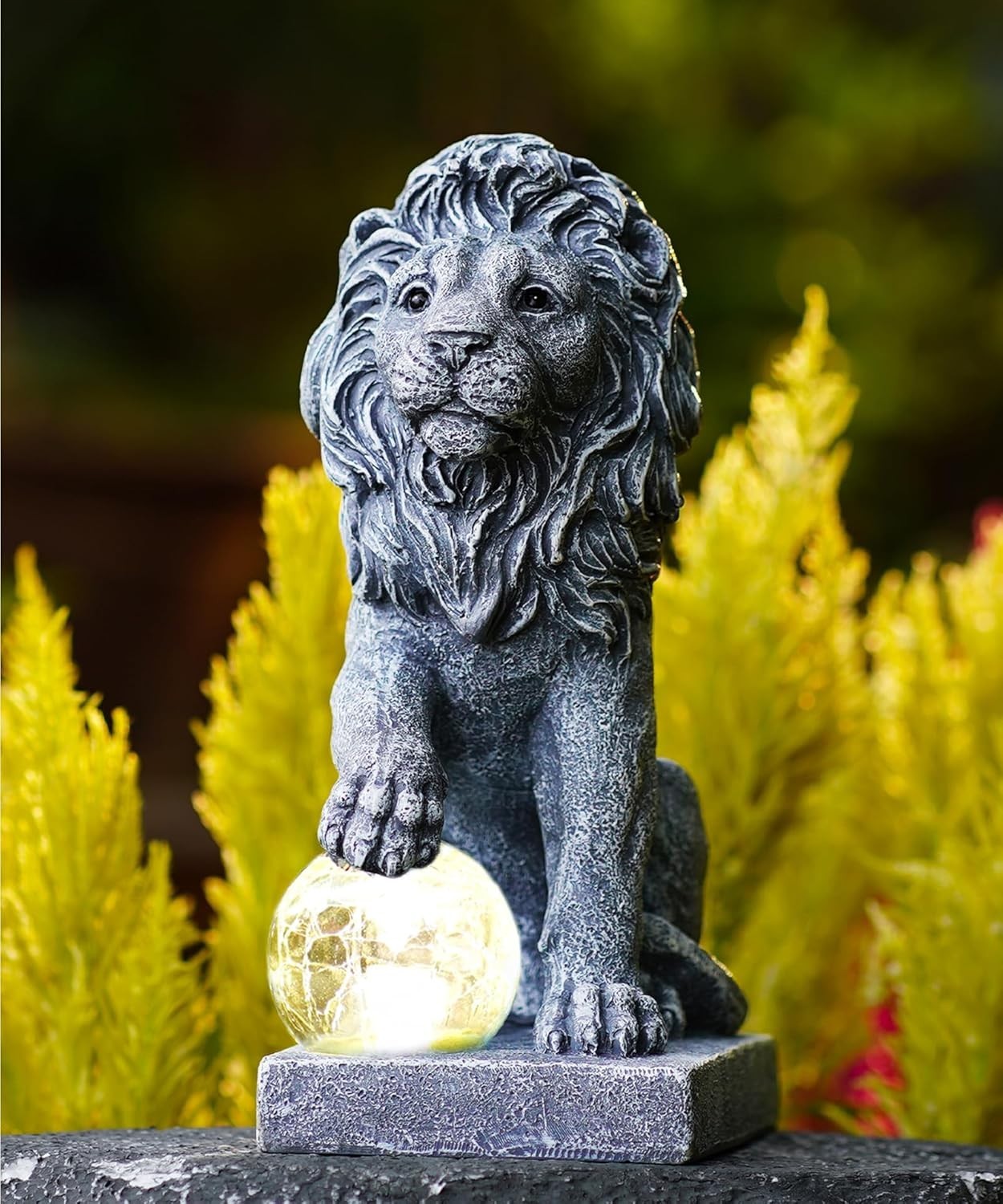 Solar Lion Garden Statue with LED Ball Light – Waterproof Resin Outdoor Ornament