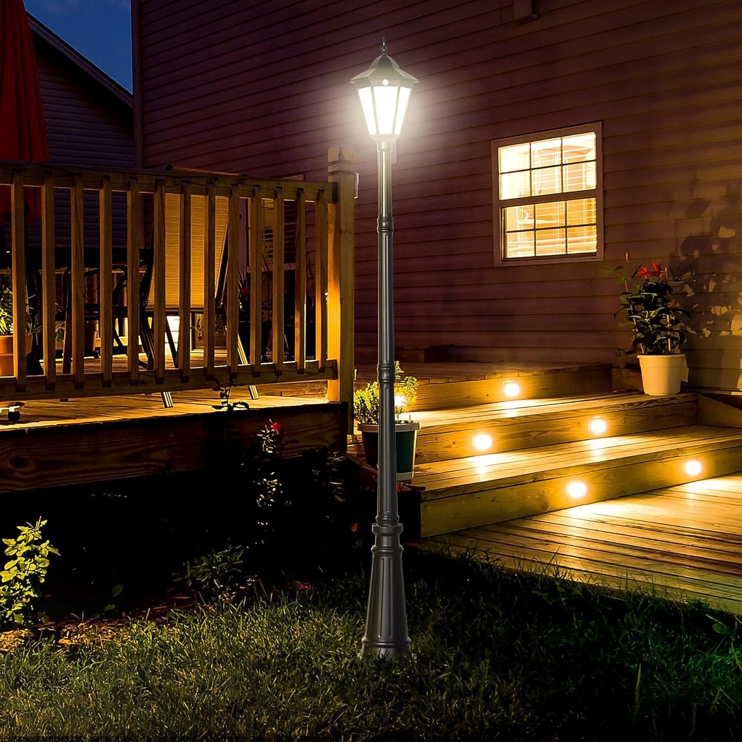 Outsunny 2.4M Solar Garden Lamp Post Light PIR Motion Sensor LED IP44