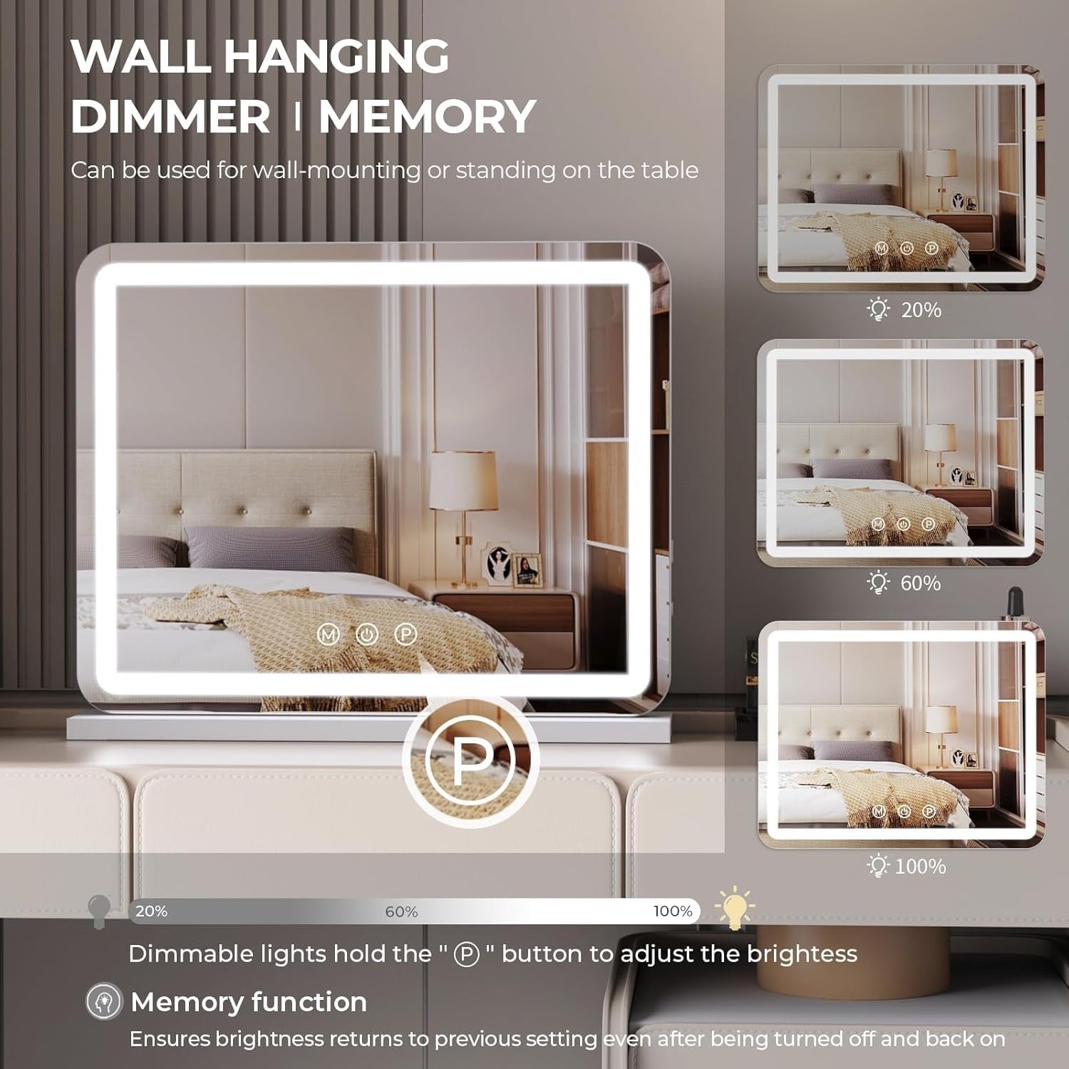 LED Vanity Mirror with Lights 58cm | USB Charging & 3 Color Modes