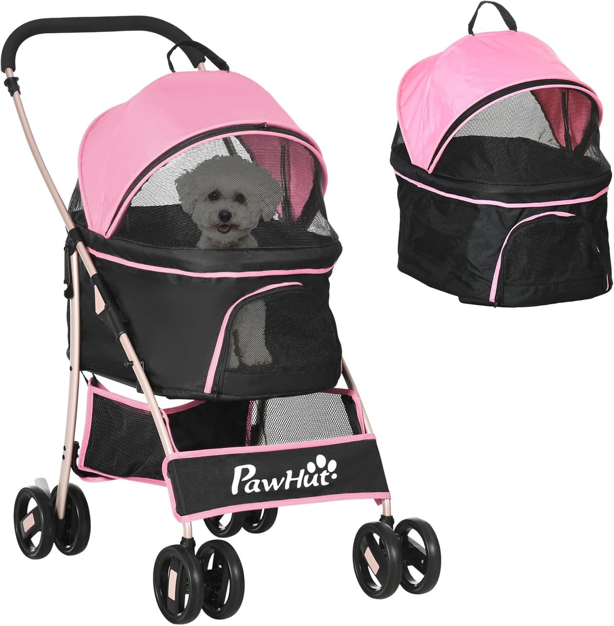 3 in 1 Pet Stroller Dog Pushchair Detachable Carrier Brakes Small Dogs