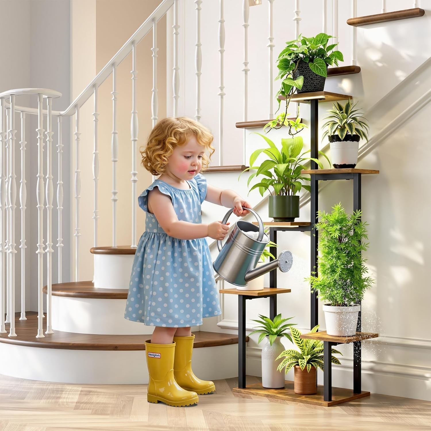 6-Tier Plant Stand with Grow Lights, Metal Wood Indoor Flower Shelf for Home & P