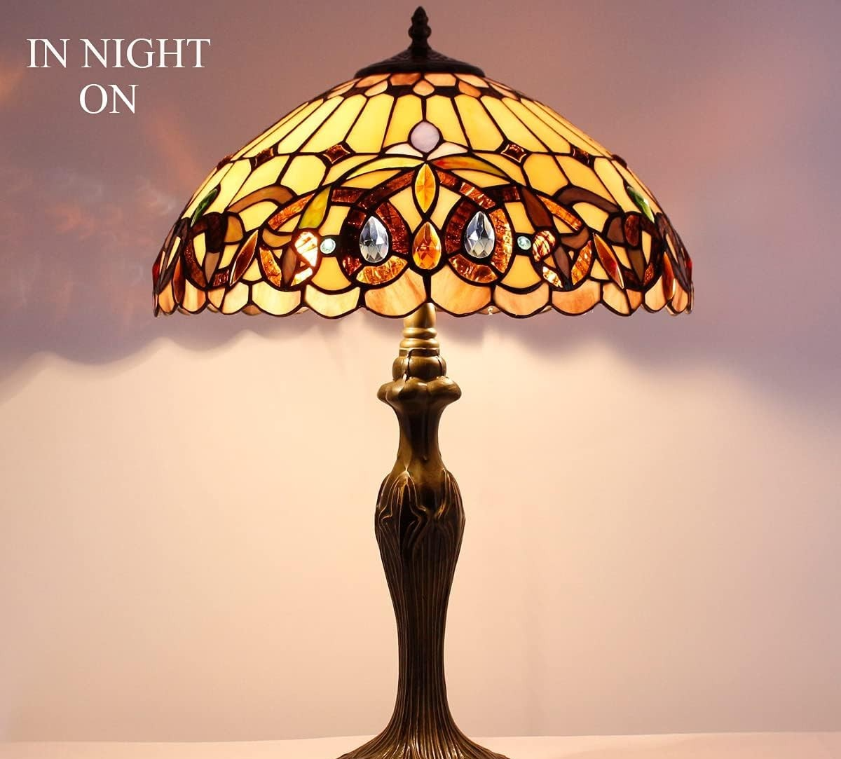 Colorful Stained Glass Tiffany Table Lamp 16x16x24in with Bronze Metal Base