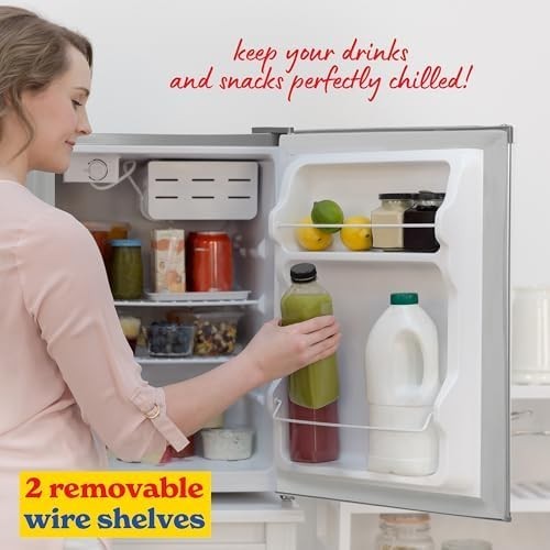 66L Mini Fridge Table Top Compact Larder Silver Reversible Door