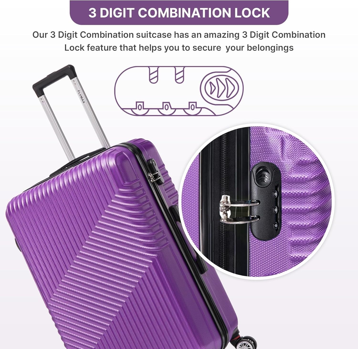 29'' Large Check In Suitcase Hard Shell Lightweight 4 Spinner Wheels Lock Purple