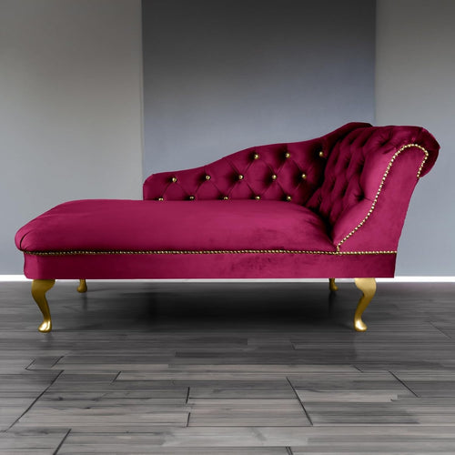 Velvet Chaise Lounge Sofa Tufted Right Hand Chair Fuschia Bedroom Living