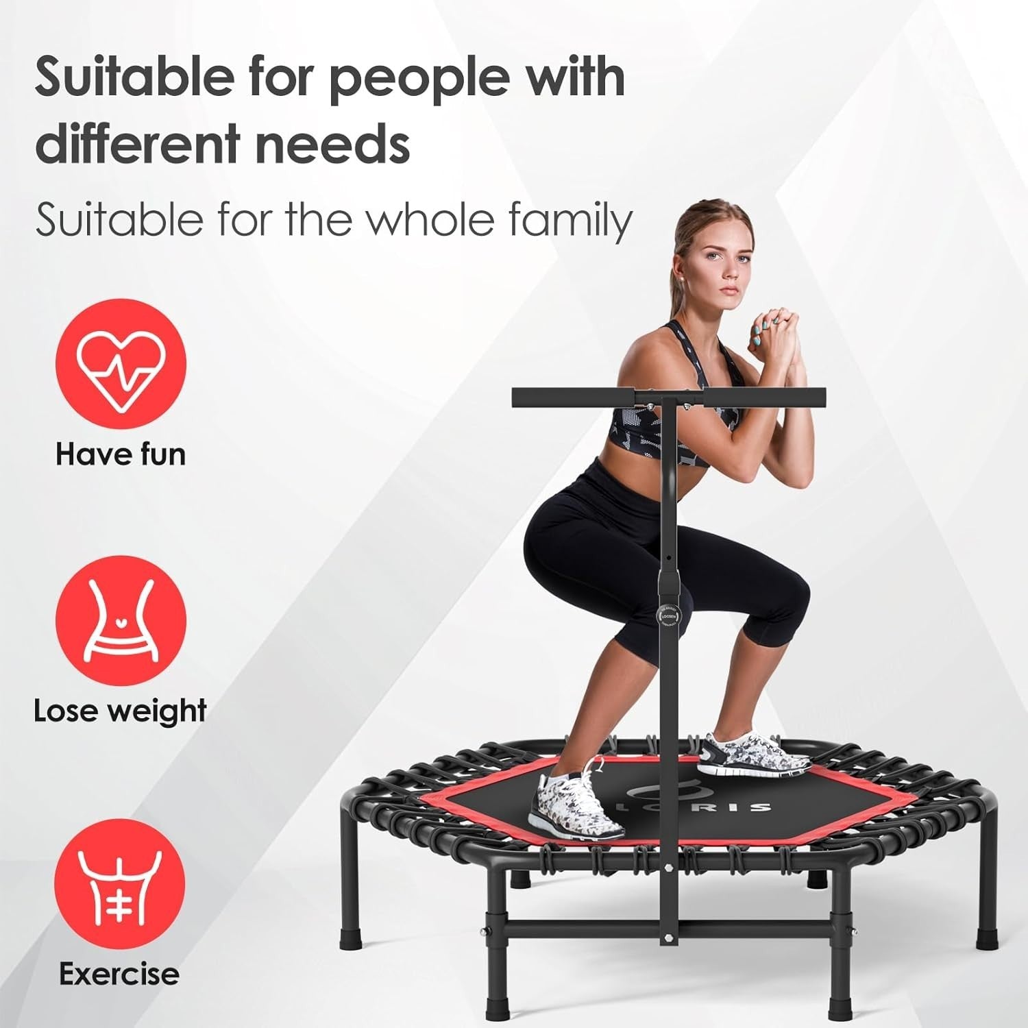 45in Heavy Duty Fitness Rebounder Adjustable Handle Quiet Indoor