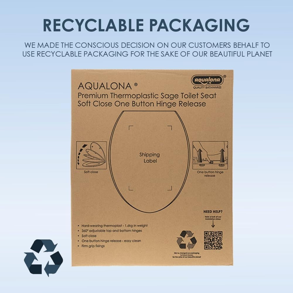 Sage Oval Toilet Seat Thermoplastic Quick Release Top & Bottom Fix 44.5x37cm