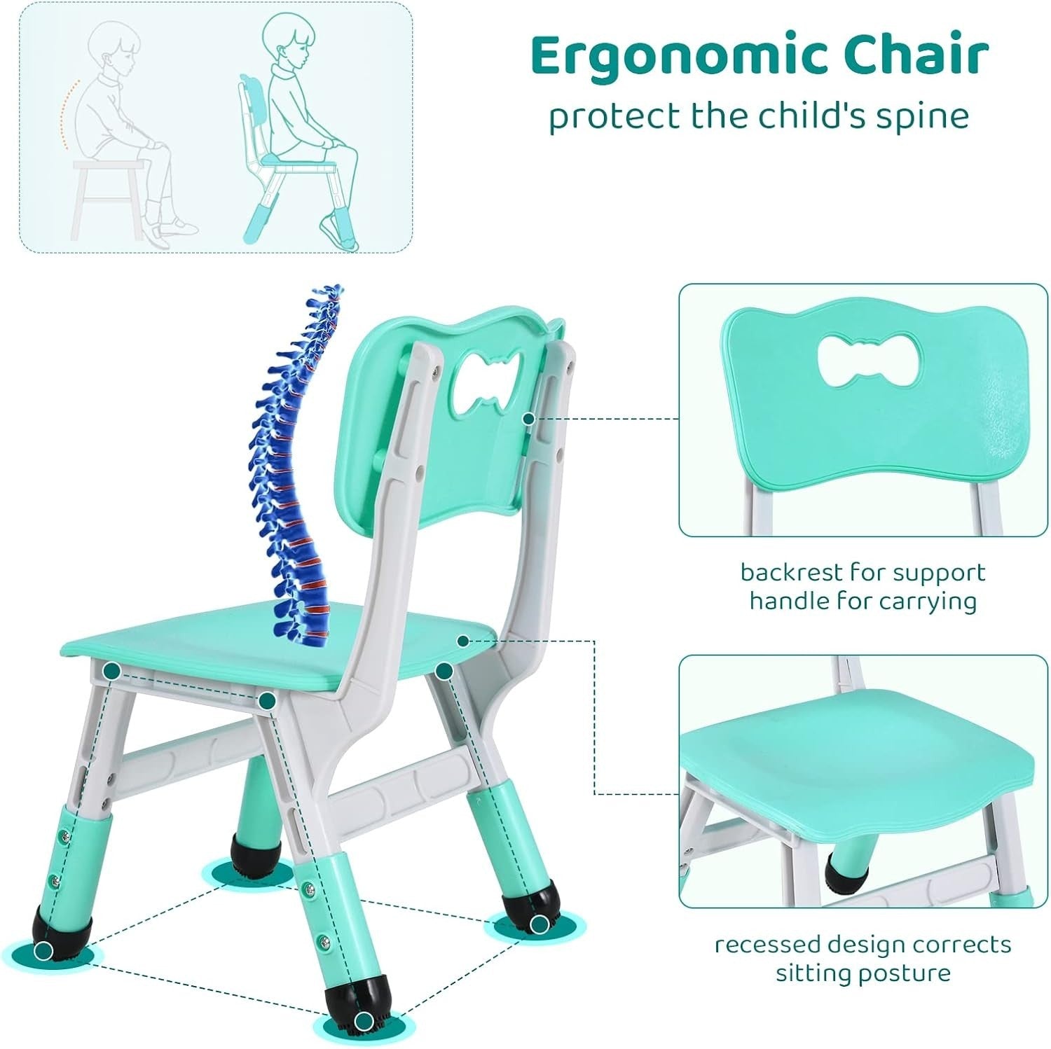 Adjustable Kids Table & 4 Chairs Set Durable Plastic Furniture Mint Green