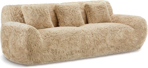 Luxury Faux Fur 3 Seater Sofa Fluffy Cloud Couch Nordic Modern Beige