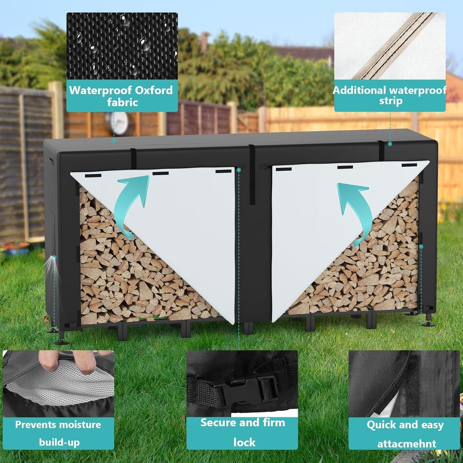 Heavy-Duty Outdoor Log Rack with Waterproof Cover, Expandable 235x25x116cm