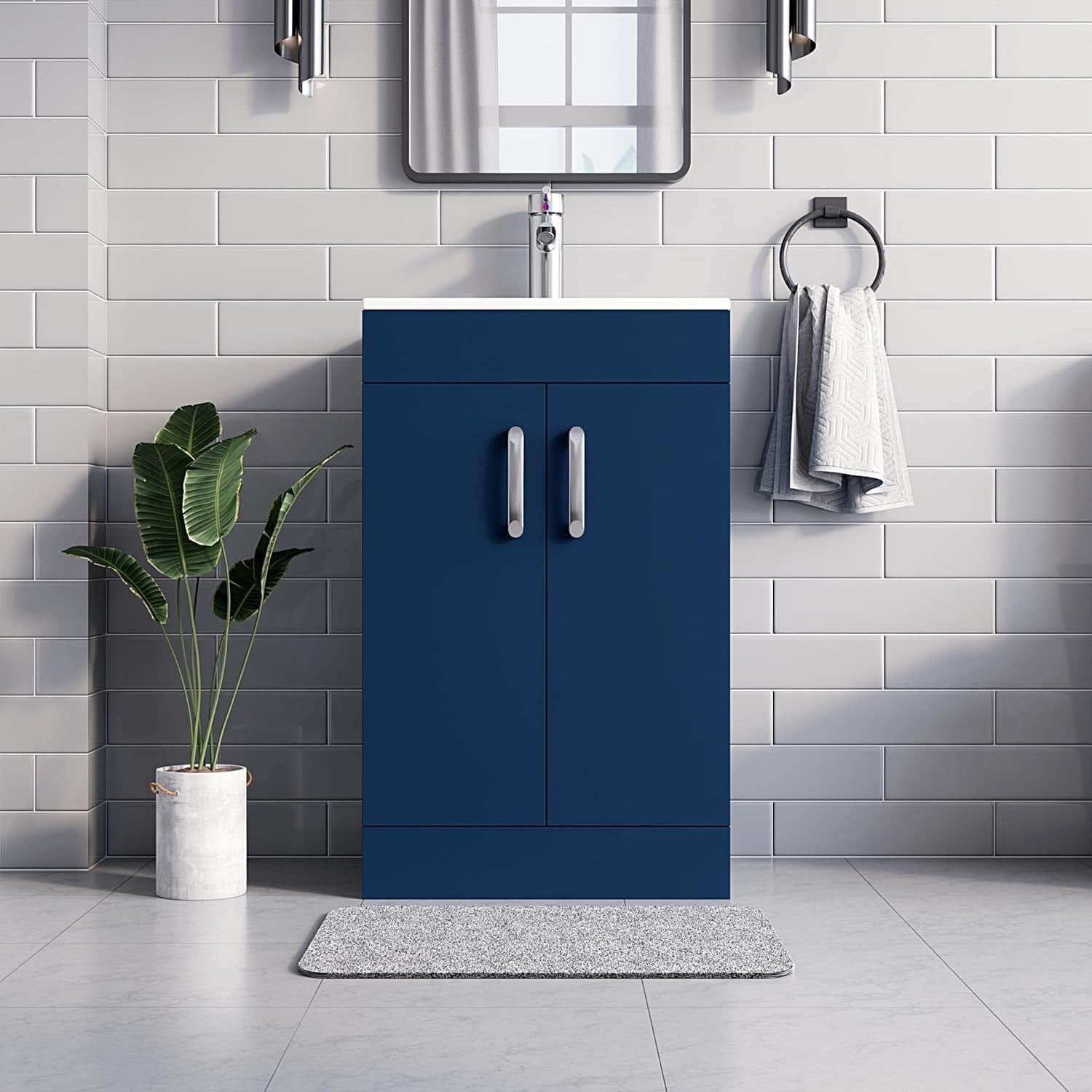 500mm Blue Bathroom Vanity Unit with Basin Under Sink Storage Cabinet Modern