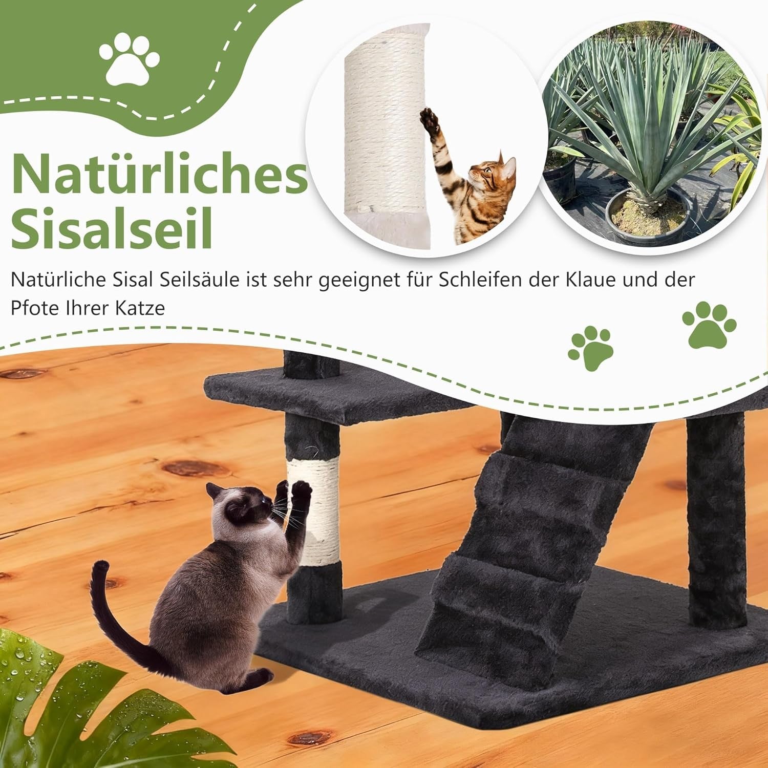 Dark Grey Cat Tree Tower 139cm Multi Level Condo with Scratching Posts