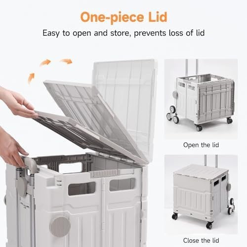 Foldable Stair-Climbing Trolley 75L 50KG Storage Cart with Lid