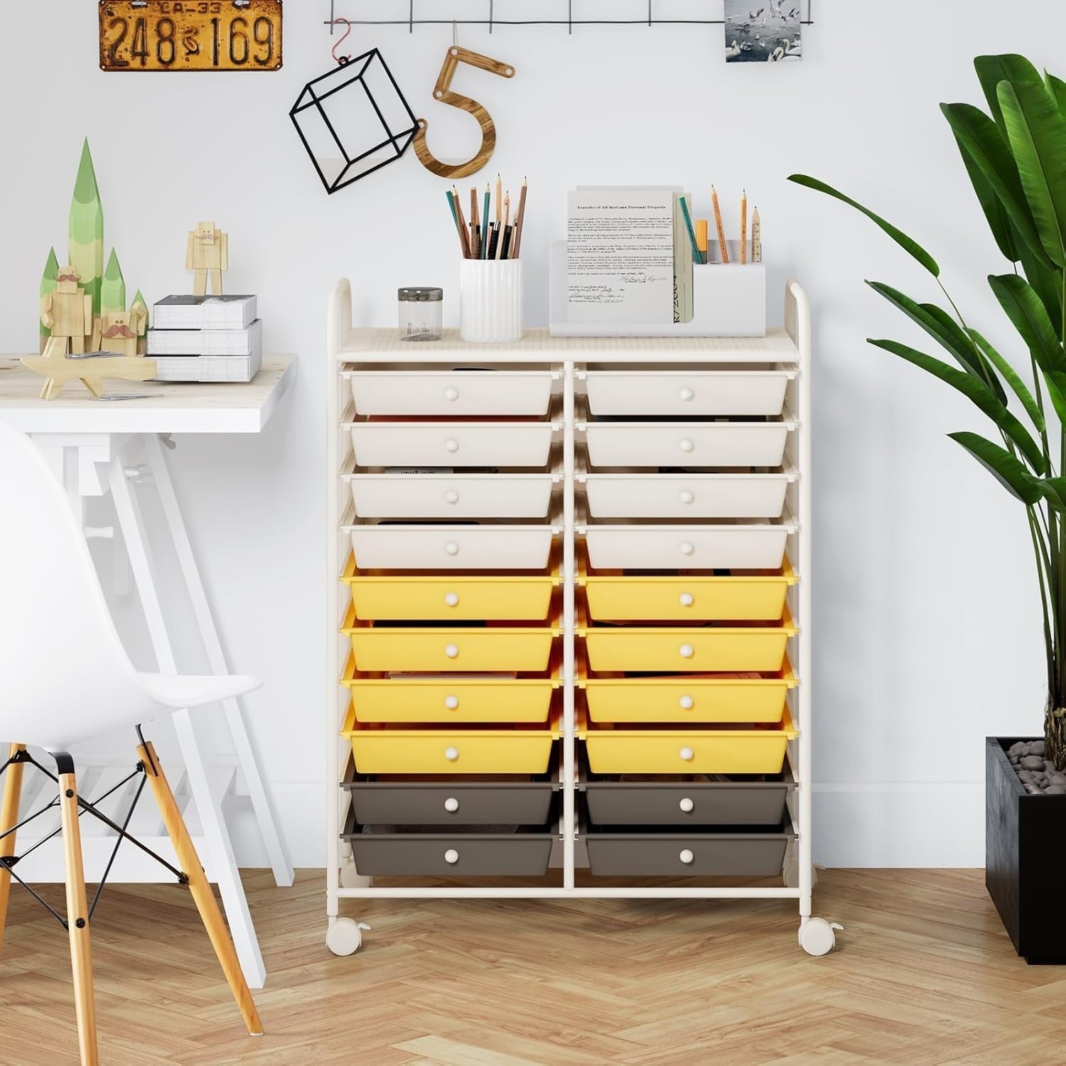 Yellow 20 Drawer Rolling Storage Cart Mobile Utility Organizer Trolley