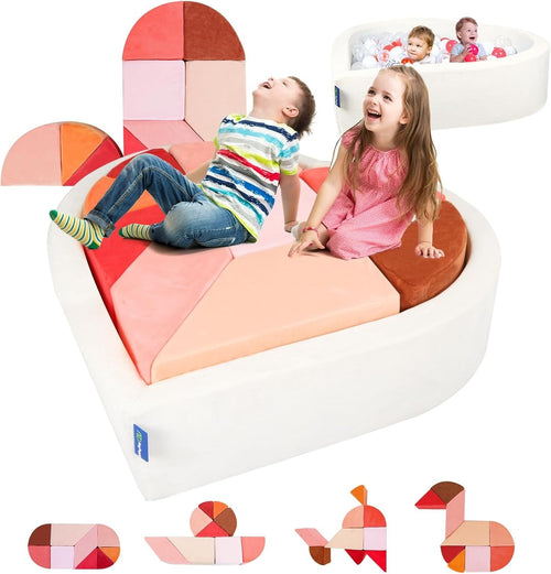 Modular Heart-Shaped Kids Sofa with Ball Pit – Soft Puzzle Play Couch