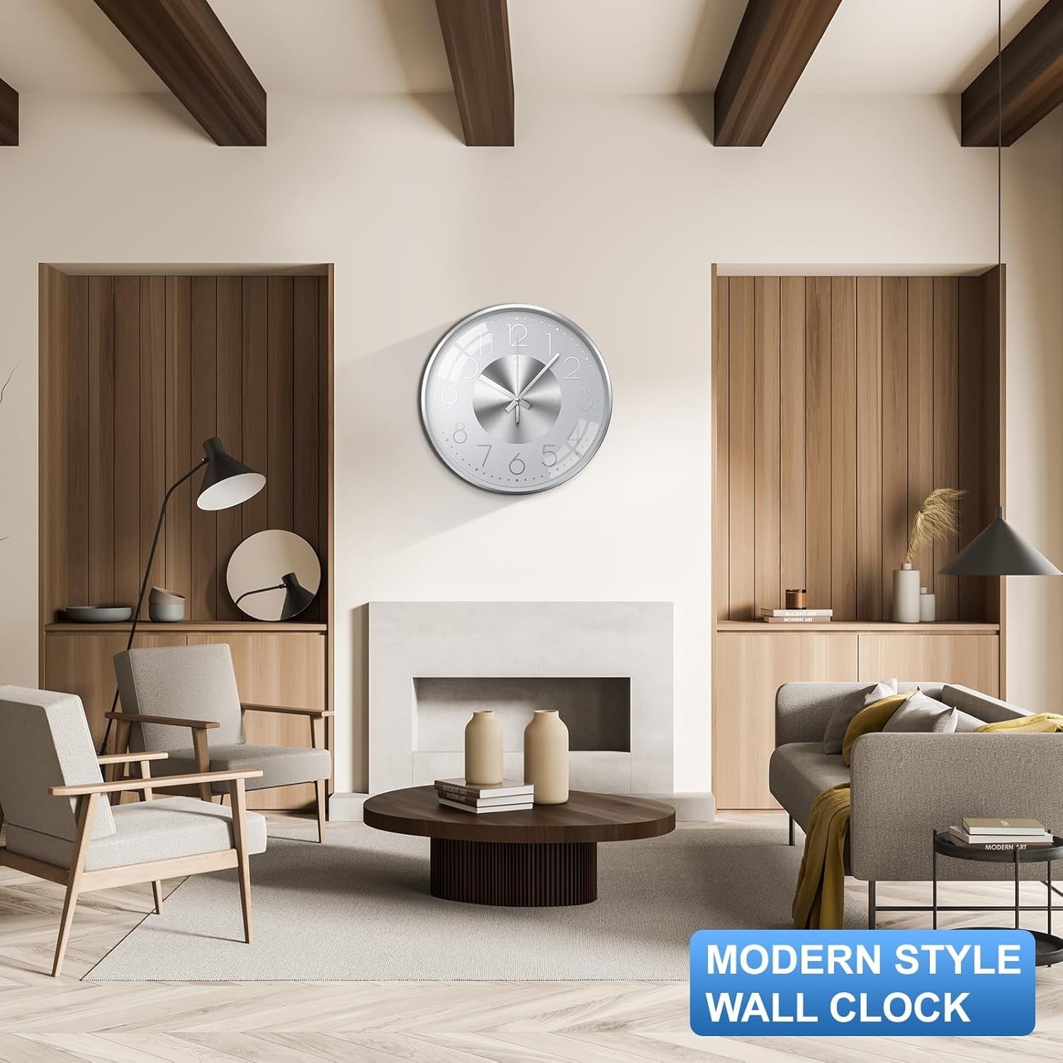Modern Silent Wall Clock 30cm Large Number Metal Design Home Office Kitchen Deco