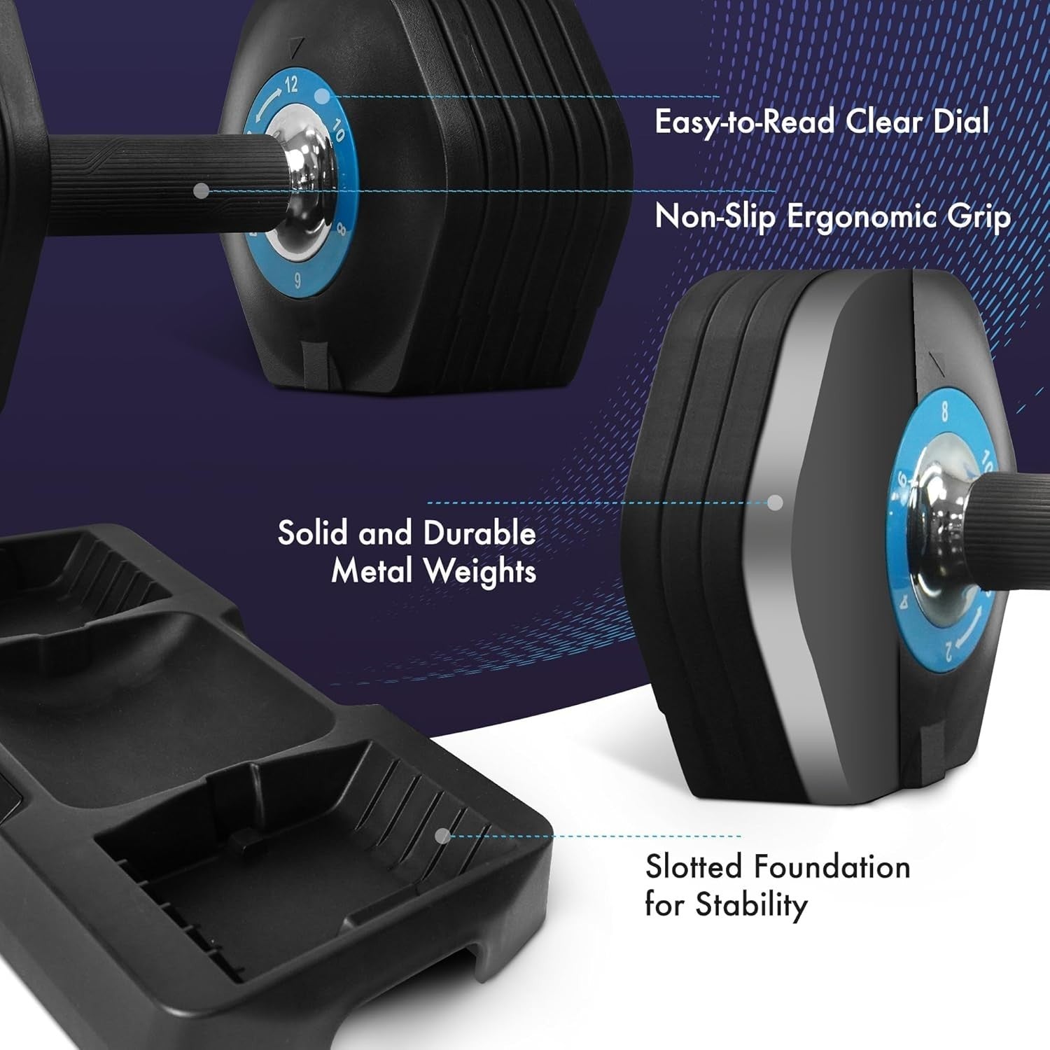 12kg Adjustable Dumbbell Pair 12-in-1 Dial System Strong Grip Home Gym