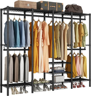 Heavy Duty Clothes Rail 4 Rod Adjustable Shelves Wardrobe Black