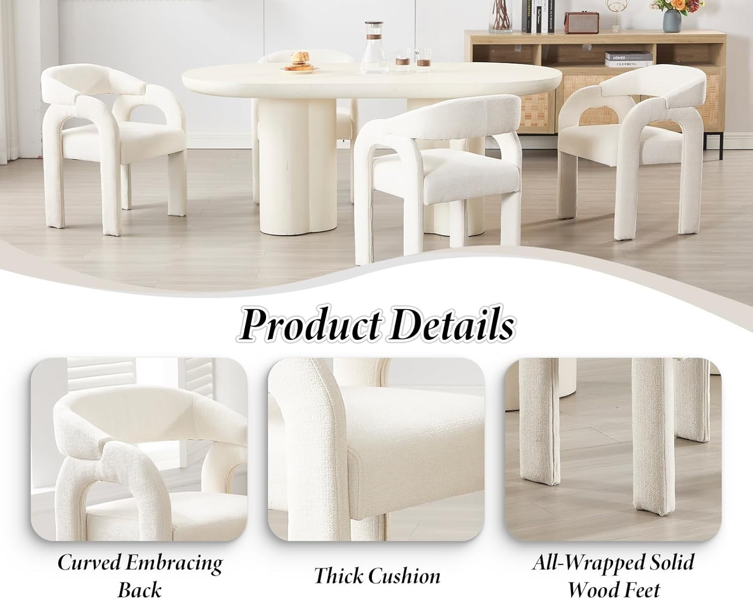 Modern White Dining Chairs Set of 2, Upholstered Armrest Tub Seats