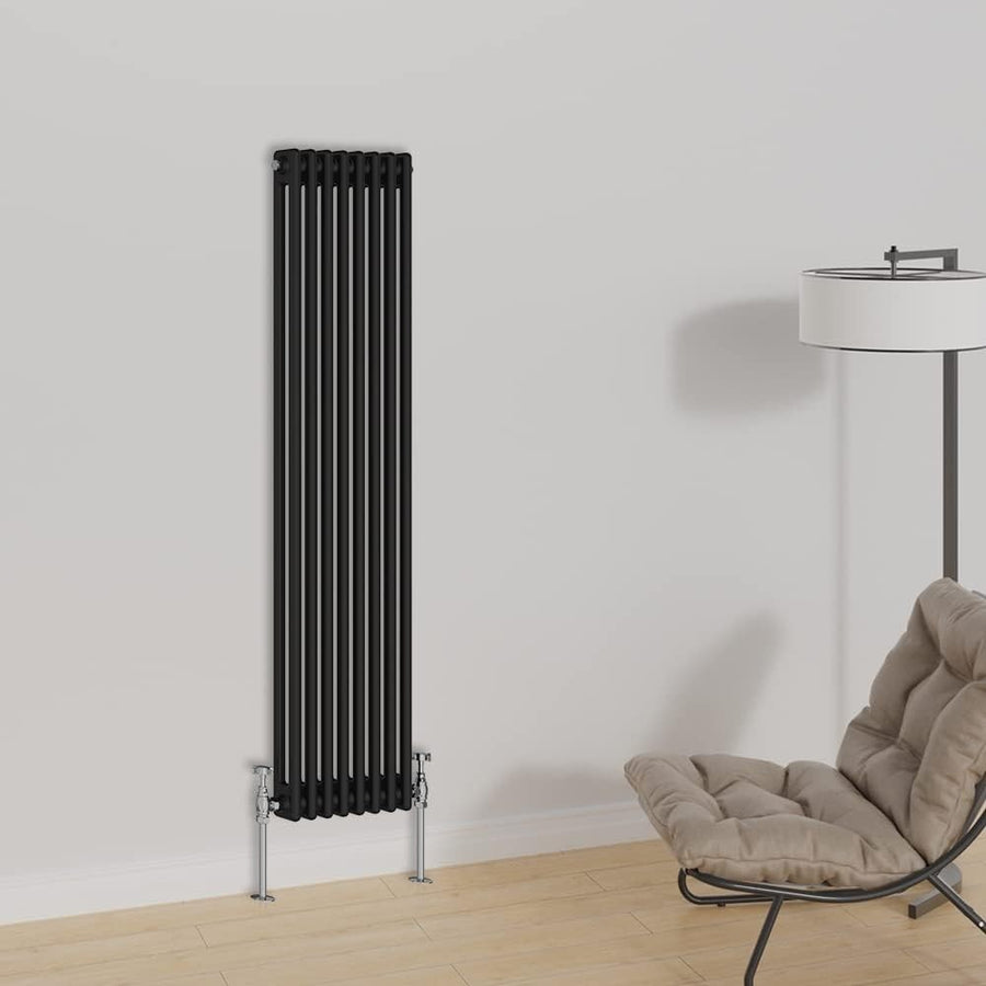 Vertical Cast Iron Radiator 1500x380mm Double Panel Black Central Heating