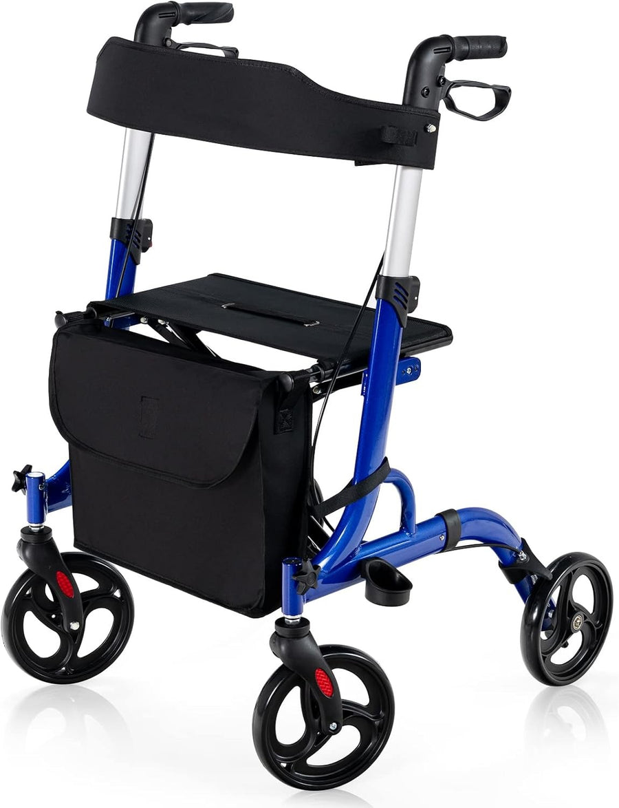 Lightweight Rollator Walker with Seat 4 Wheel Folding Adjustable Mobility Aid