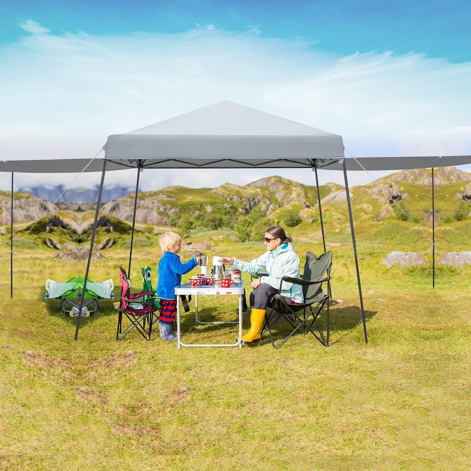 3x3M Gray Pop-Up Canopy Tent UPF50+ Outdoor Gazebo w/ 2 Sidewalls