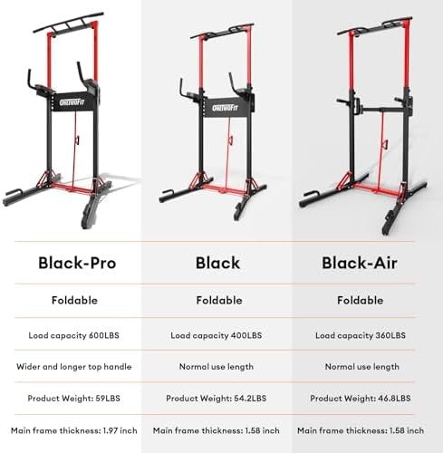 Black Foldable Power Tower Pull Up Dip Station Adjustable Home Gym 600lbs