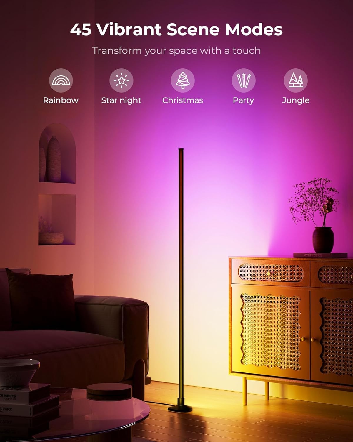 Smart RGB Corner Floor Lamp App Remote Music Sync Dimmable Mood Light