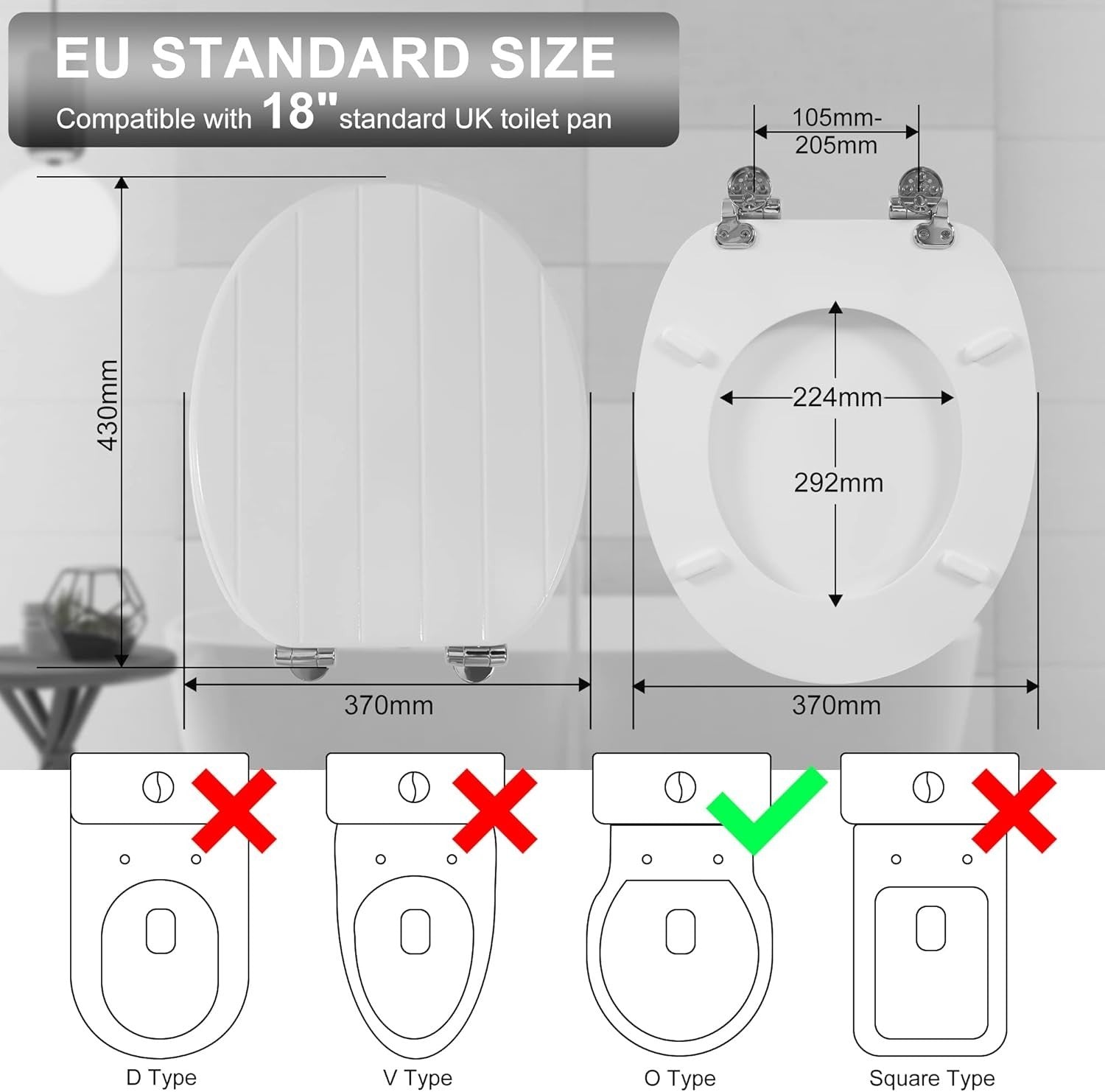White Wooden Toilet Seat Soft Close Quick Release Antibacterial Oval