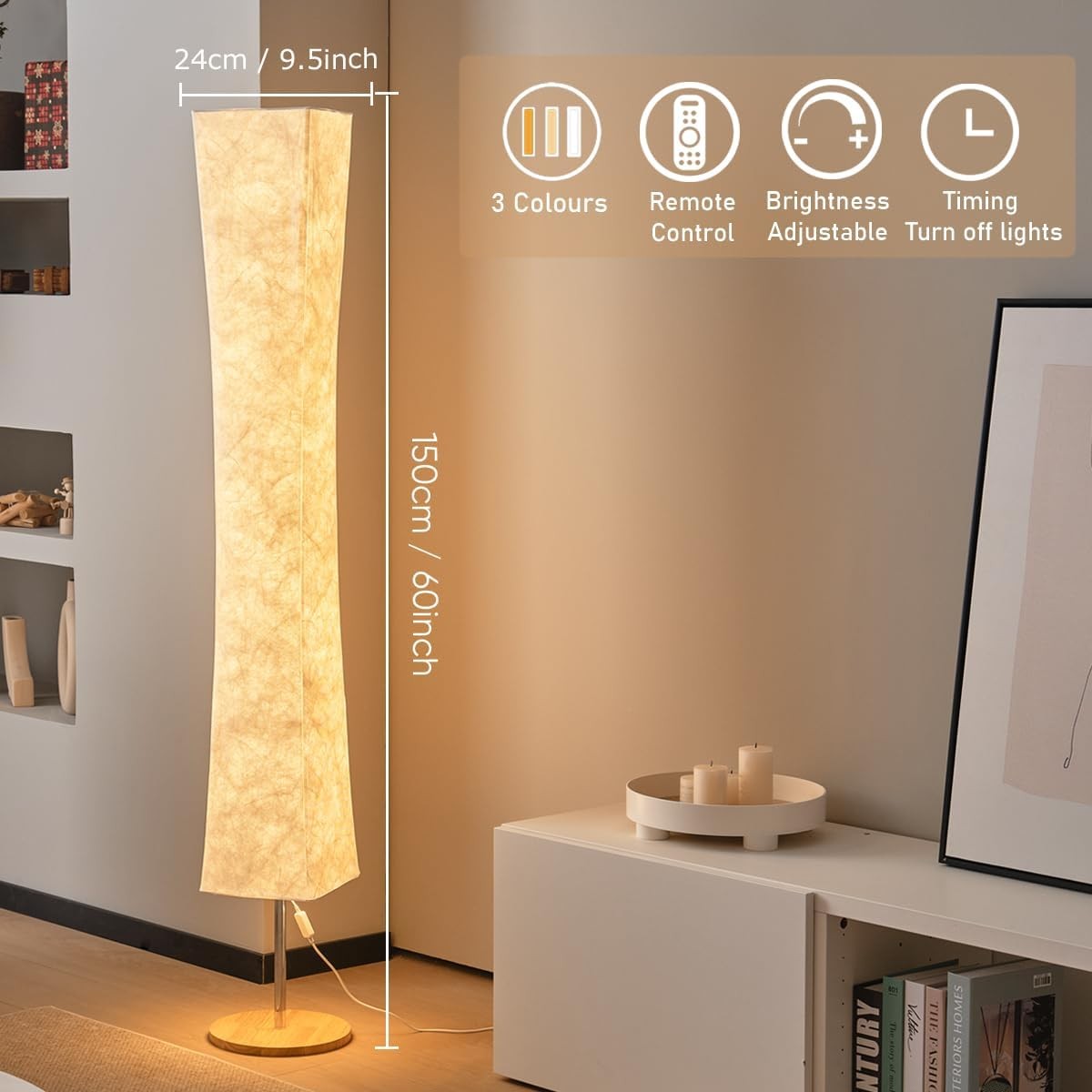 LED Floor Lamp Remote Dimmable 3 Colour Modern Standing Corner Light