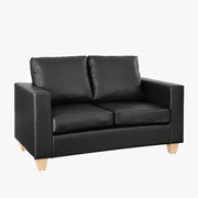 Black Faux Leather 2 Seater Sofa Modern Compact Couch Solid Wood Legs